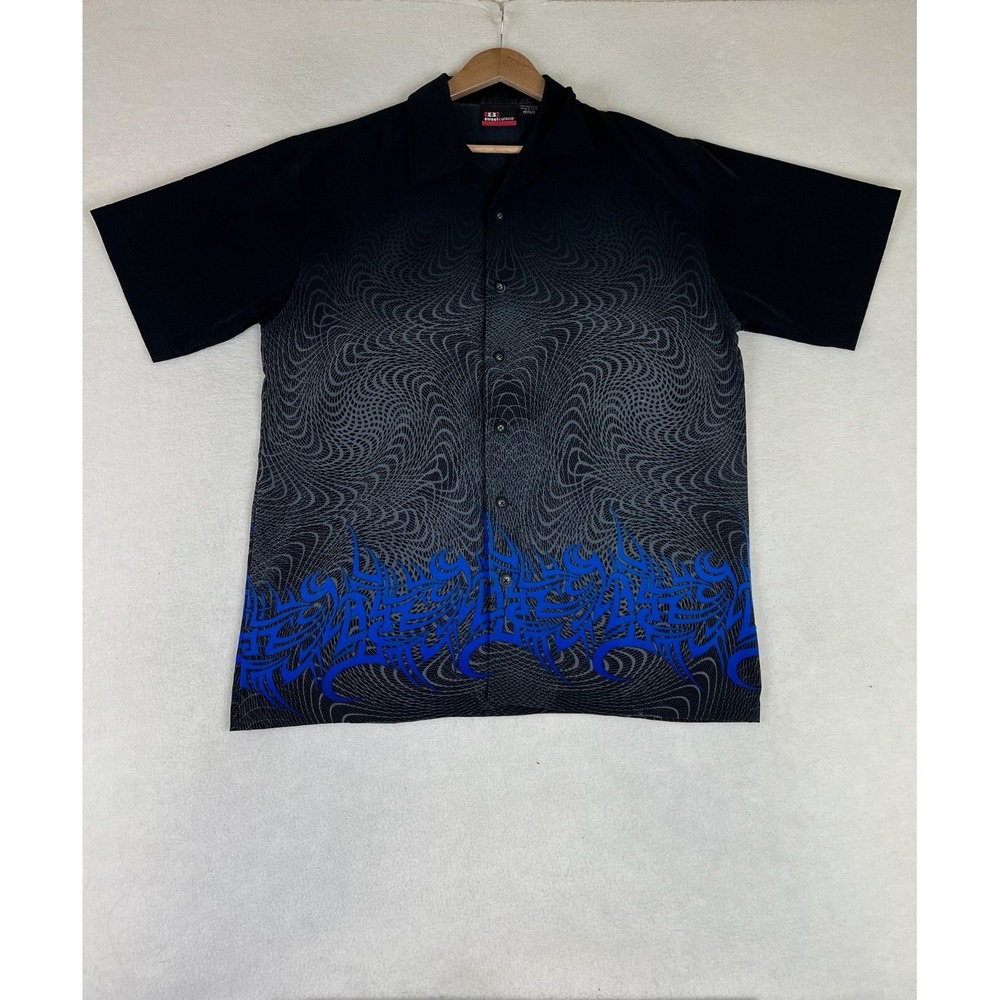 8 Street Culture Shirt Men's Medium Black Button Up S/S Geometric Streetwear